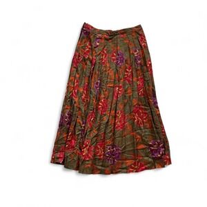 VTG Linda Allard Ellen Tracy brown floral pleated rayon silk blend Midi Skirt 14